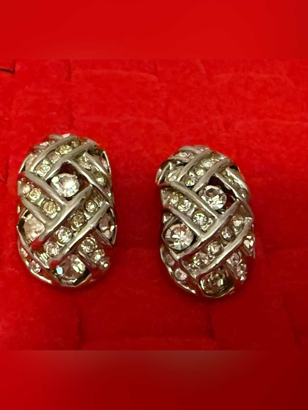 Vintage Cookie Lee Silver Crystal Huggie Earrings - Sparkling Silver Tone
